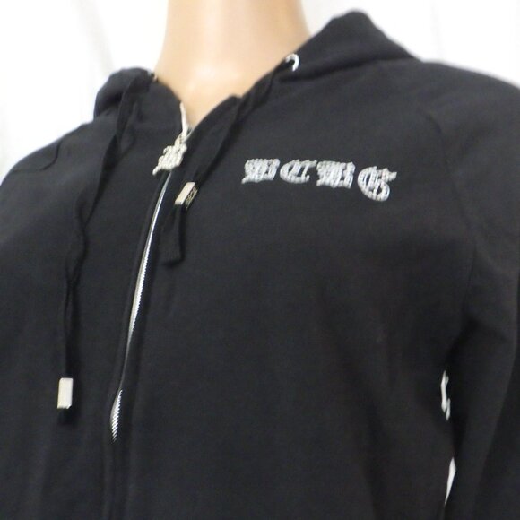 NWT BCBG sz SM MED LG XL 95% cotton BLK SILVER TWIN ROSE BUTTERFLY 2PC TRACKSUIT - Picture 15 of 16